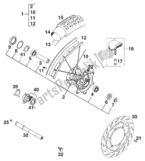 All parts for the Front Wheel 400-620 Egs '97 of the KTM 620 EGS 37 KW 11 LT Orange Europe 972671 1997