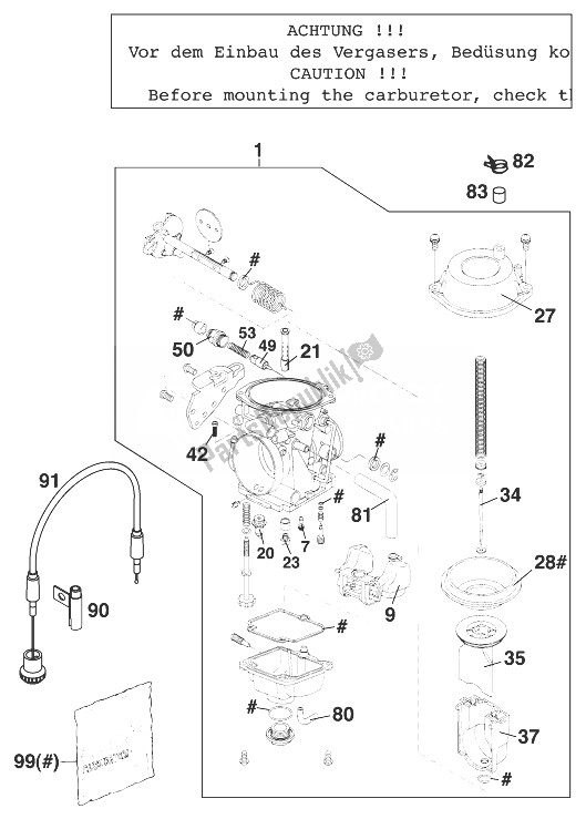 Alle onderdelen voor de Carburateur Mikuni Bst40 Sxc Usa van de KTM 400 SX 98 USA 1998