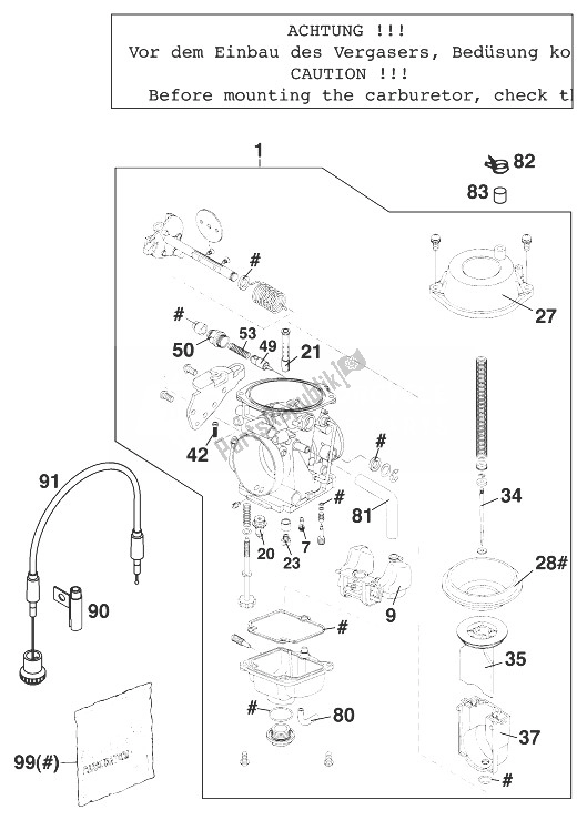 All parts for the Carburetor Mikuni Bst40 Sxc Usa of the KTM 400 SX C 99 Australia 1999