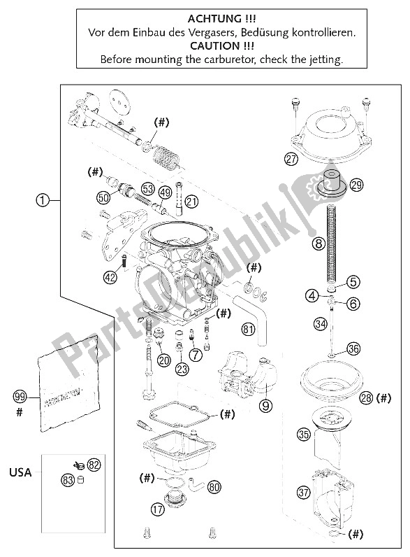All parts for the Carburetor Mikuni Bst 640 Lc4 of the KTM 640 Duke II Schwarz Europe 2002