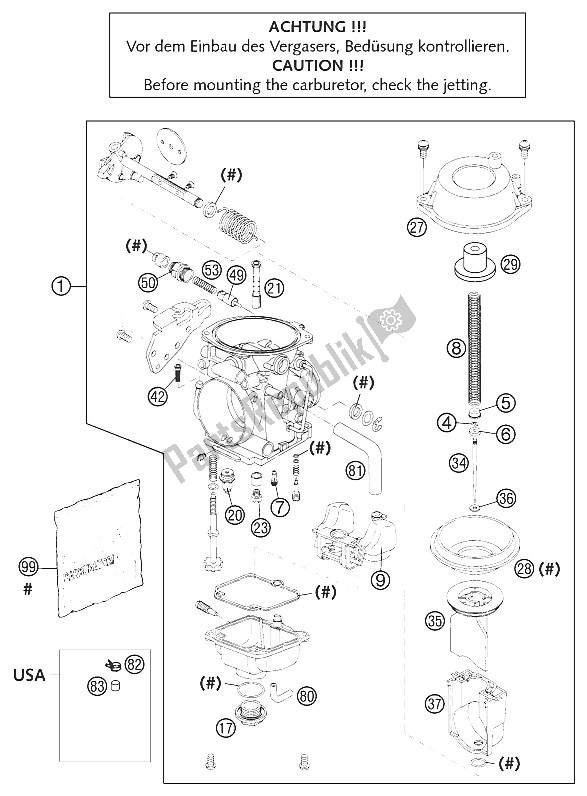 Todas as partes de Carburador Mikuni Bst 640 Lc4 do KTM 640 LC 4 E ROT 18L USA 2002