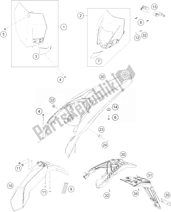 Tutte le parti per il Maschera, Parafanghi del KTM 125 EXC Europe 2014