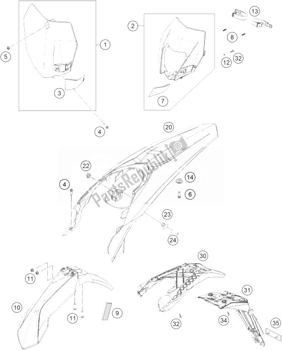 Tutte le parti per il Maschera, Parafanghi del KTM 350 EXC F Europe 2014
