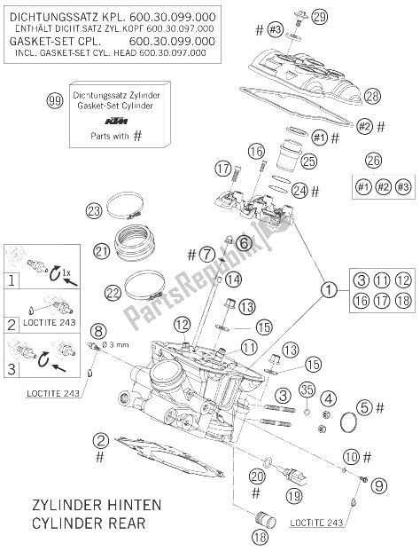 Tutte le parti per il Testata Posteriore del KTM 950 Supermoto R Europe 2007