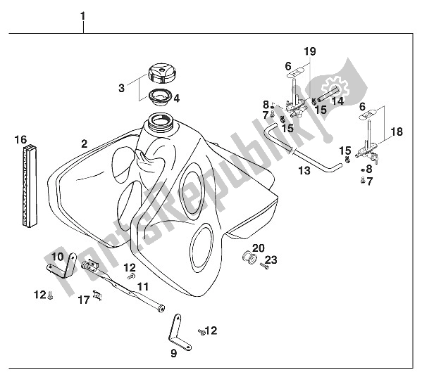 All parts for the Tank 20 Liter Kit '96 of the KTM 400 RXC E USA 1997