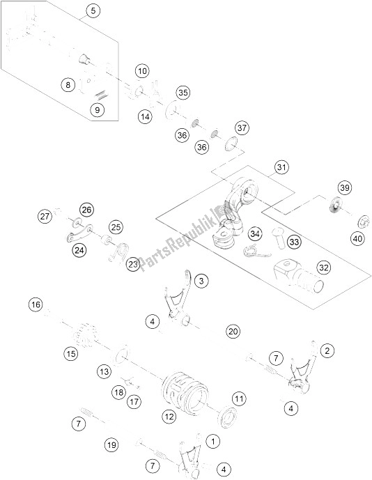 All parts for the Shifting Mechanism of the KTM Freeride 350 Australia 2016