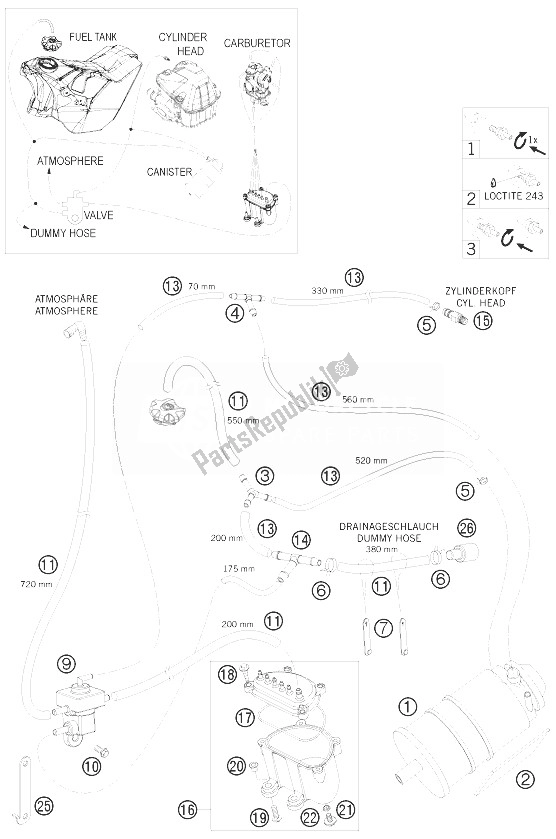 All parts for the Evaporative Canister of the KTM 450 EXC USA 2010
