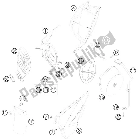 Tutte le parti per il Scatola Filtro Aria del KTM 85 XC 17 14 USA 2009