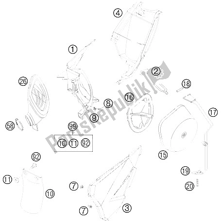 All parts for the Air Filter Box of the KTM 85 XC USA 2008