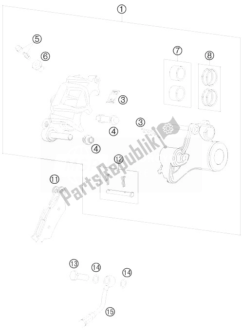 All parts for the Brake Caliper Rear of the KTM 990 Adventure Orange ABS 10 USA 2010