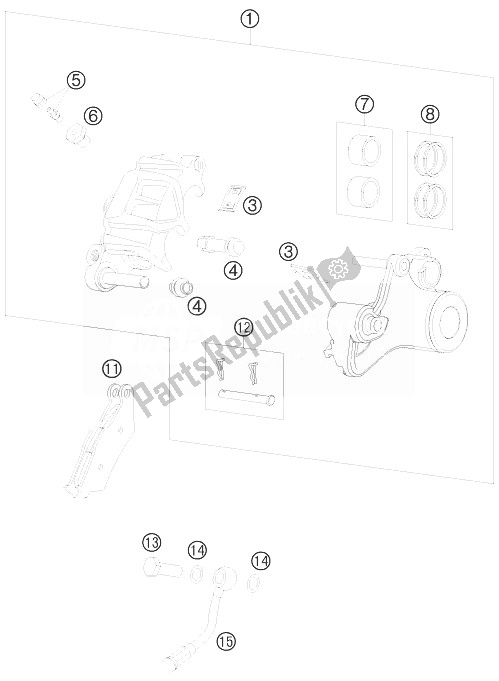 All parts for the Brake Caliper Rear of the KTM 990 Adventure White ABS 10 Australia United Kingdom 2010