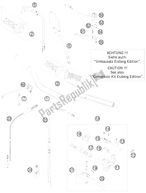 Tutte le parti per il Manubrio, Comandi del KTM 950 Super Enduro Erzberg 08 Europe 2008
