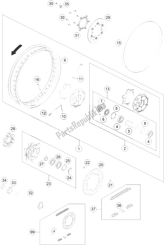 All parts for the Rear Wheel of the KTM 690 Enduro R ABS Australia 2015