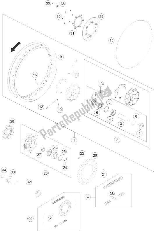 All parts for the Rear Wheel of the KTM 690 Enduro R ABS Europe 2016