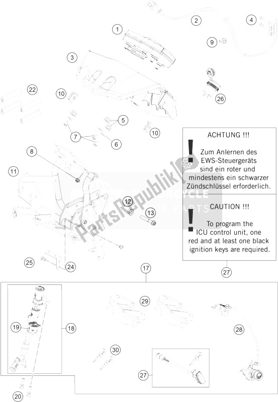 All parts for the Instruments / Lock System of the KTM 990 Adventure R USA 2010