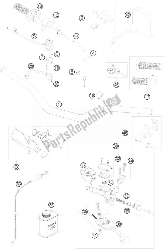 All parts for the Handlebar, Controls of the KTM 250 EXC SIX Days Europe 2010