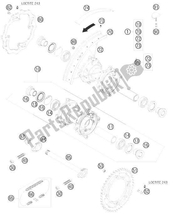Todas as partes de Roda Traseira do KTM 105 SX USA 2010