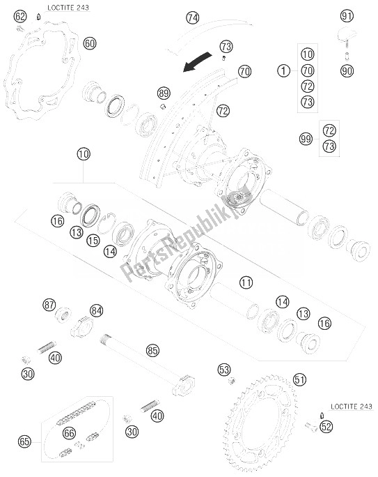 All parts for the Rear Wheel of the KTM 85 SX 17 14 Europe 2010