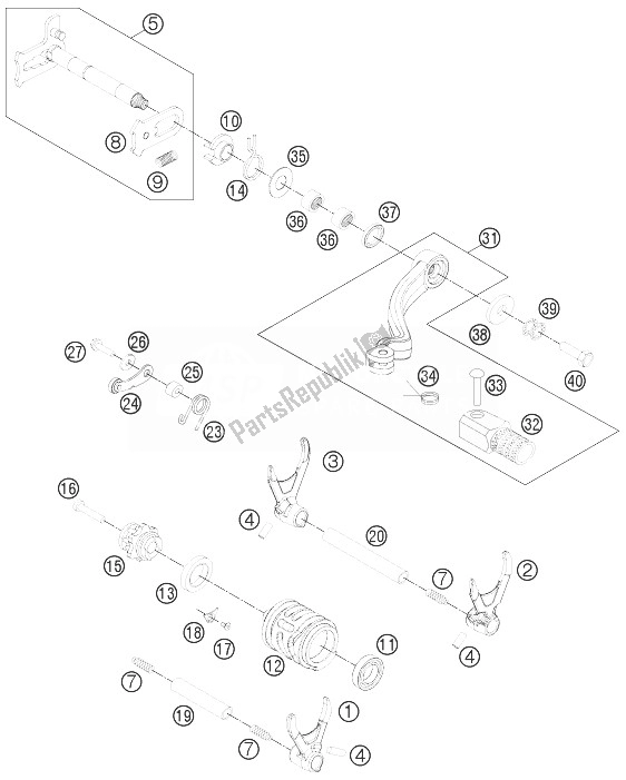 Alle onderdelen voor de Schakelmechanisme van de KTM 350 EXC F Australia 2014