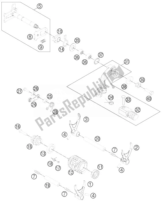 All parts for the Shifting Mechanism of the KTM 350 EXC F USA 2014