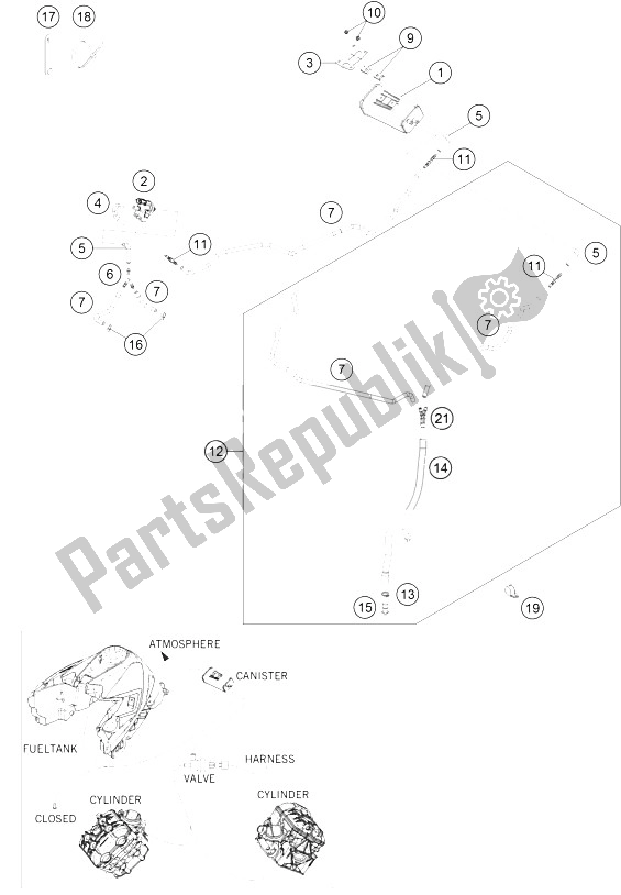 All parts for the Evaporate Canister of the KTM 1290 Super Duke GT OR ABS 16 Japan 2016