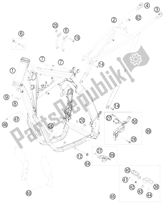 All parts for the Frame of the KTM 250 EXC F Australia 2008