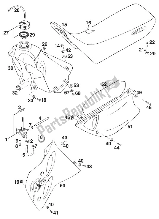 Todas las partes para Tanque - Asiento - Tapa '96 de KTM 620 Duke 37 KW Europe 972661 1996