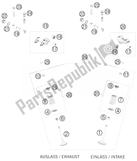 All parts for the Valve Drive of the KTM 450 EXC Champion Edit Europe 2010