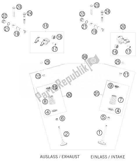 Tutte le parti per il Azionamento Della Valvola del KTM 450 EXC USA 2010