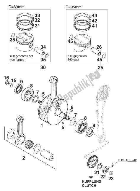 Tutte le parti per il Albero Motore - Pistone 400/540 ' del KTM 400 SX C 99 Australia 1999