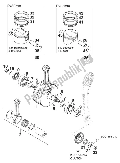 Toutes les pièces pour le Vilebrequin - Piston 400/540 ' du KTM 400 SX C Europe 1998