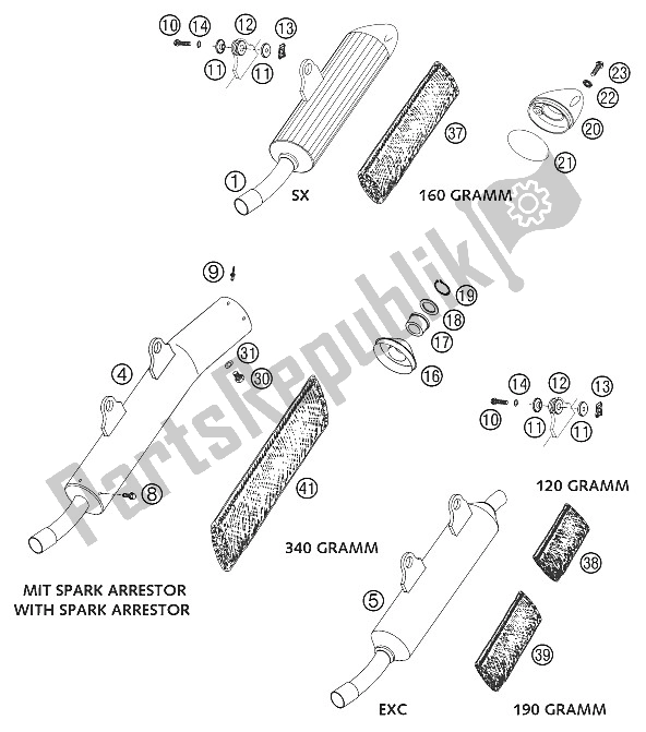 All parts for the Main Silencer 125 2002 of the KTM 125 EXC Australia 2002