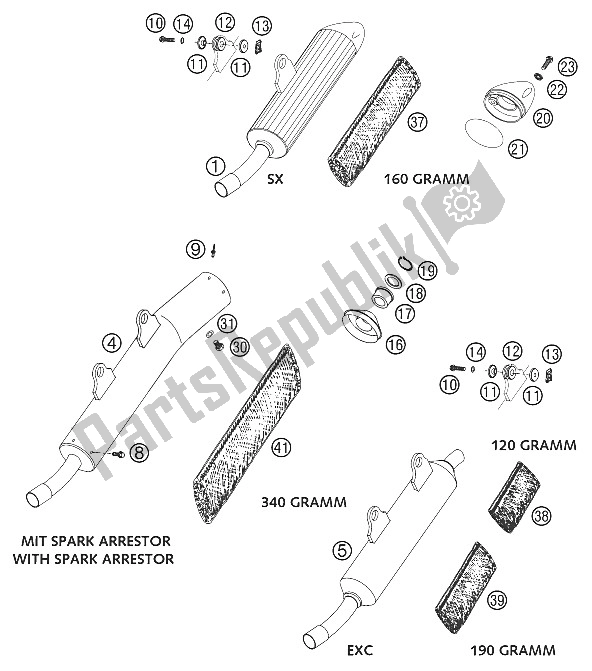 Wszystkie części do T? Umik G?ówny 125 2002 KTM 125 SXS Europe 2002