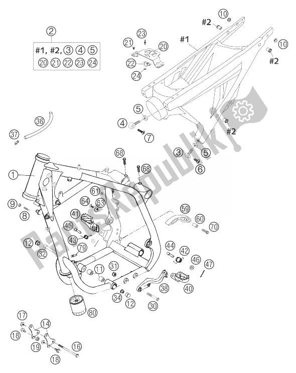 Alle onderdelen voor de Frame, Hulpframe 660 Smc van de KTM 660 Supermoto Factory Repl 03 Europe 2003