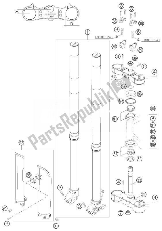 Tutte le parti per il Forcella Anteriore del KTM 125 SX Europe 2007