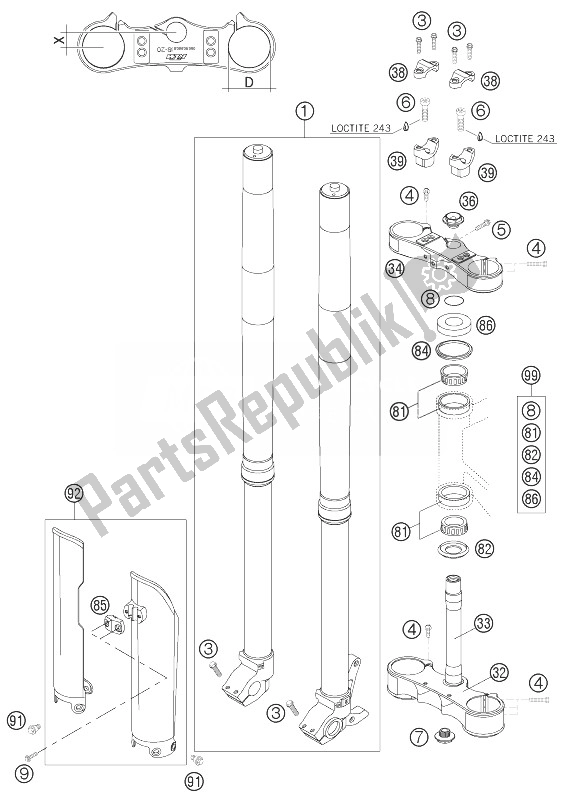 All parts for the Front Fork of the KTM 144 SX USA 2007