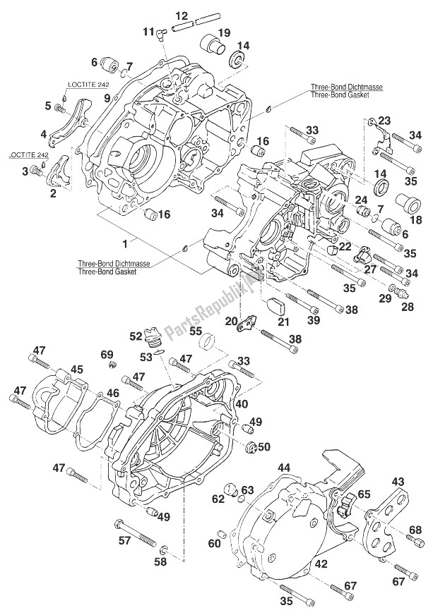 Todas as partes de Cárter Kpl. 125 Euro '97 do KTM 125 Sting 98 United Kingdom 1998