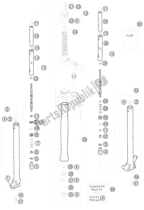 Todas las partes para Horquilla Delantera Desmontada de KTM 65 XC USA 2008