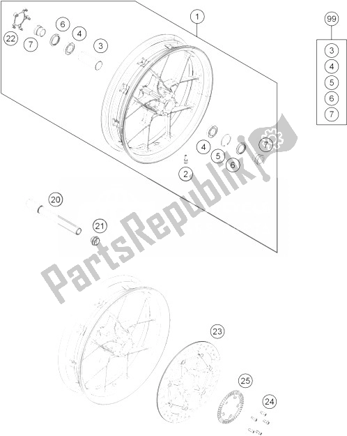 All parts for the Front Wheel of the KTM 690 Duke Black ABS Europe 2013
