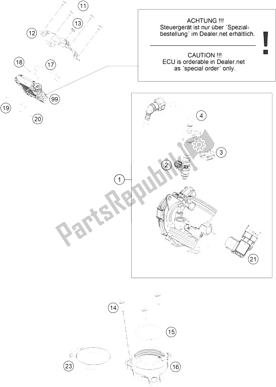 All parts for the Throttle Body of the KTM RC 390 White ABS Europe 2016