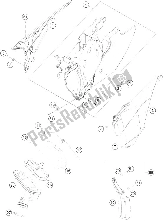 All parts for the Air Filter of the KTM 500 EXC USA 2015