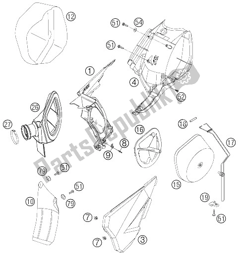 All parts for the Air Filter Box of the KTM 450 XC G Racing USA 2006