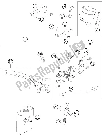 All parts for the Hand Brake Cylinder of the KTM 990 Superduke Black Japan 2005