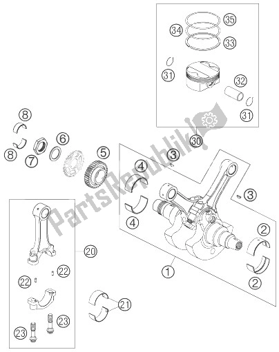 All parts for the Crankshaft, Piston of the KTM 950 Supermoto Black USA 2007