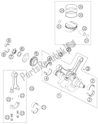 All parts for the Crankshaft, Piston of the KTM 950 Supermoto Orange 07 Australia United Kingdom 2007