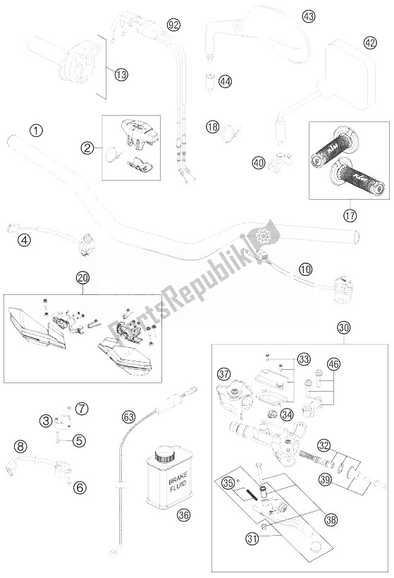 All parts for the Handlebar, Controls of the KTM 450 EXC Europe 2014