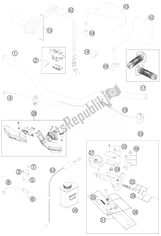 All parts for the Handlebar, Controls of the KTM 500 EXC Europe 2014