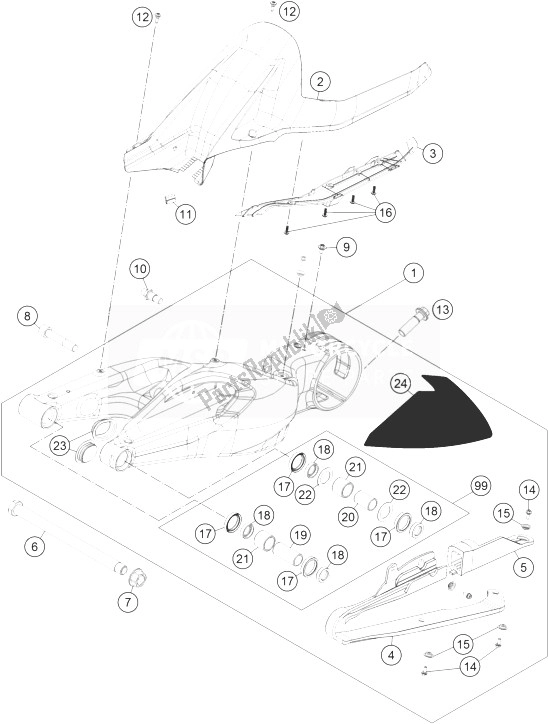 All parts for the Swing Arm of the KTM 1290 Superduke R Black ABS 14 Europe 2014