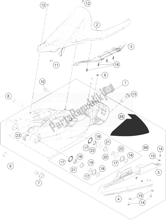 All parts for the Swing Arm of the KTM 1290 Superduke R Orange ABS 14 Europe 2014