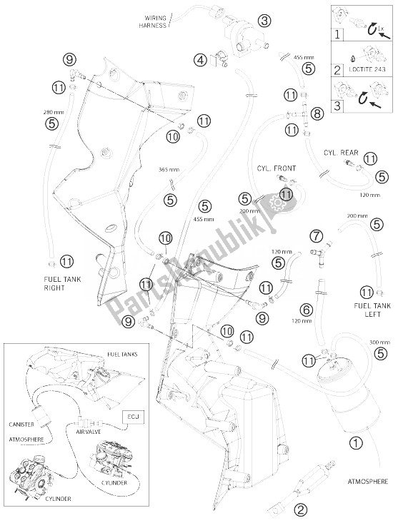 Tutte le parti per il Contenitore Per Evaporazione del KTM 990 Adventure Baja USA 2013